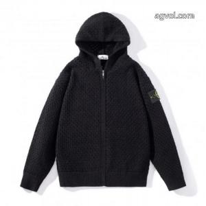 STONE ISLANDエンブレム透かし連帽ジッパーニットカーディガンコート