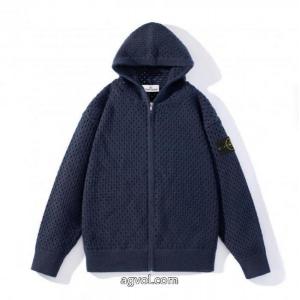 STONE ISLANDエンブレム透かし連帽ジッパーニットカーディガンコート