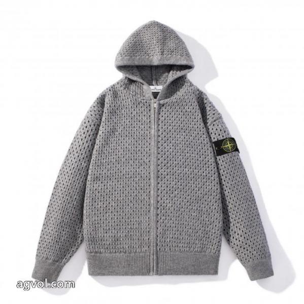 STONE ISLANDエンブレム透かし連帽ジッパーニットカーディガンコート 5 