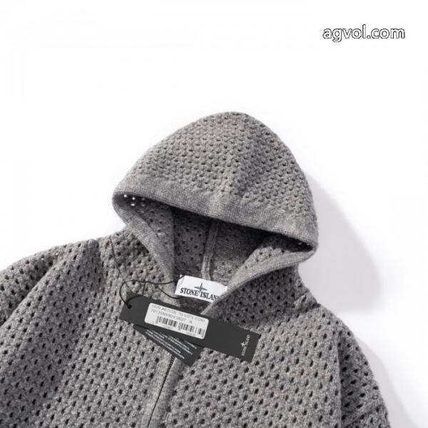STONE ISLANDエンブレム透かし連帽ジッパーニットカーディガンコート 6 